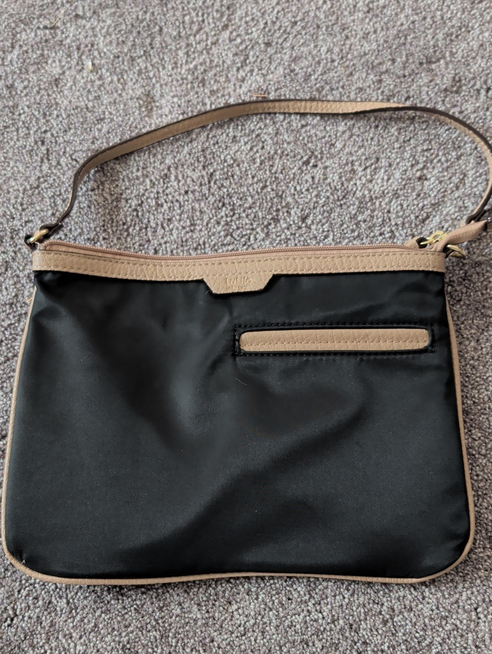 Women's Black Shoulder Bag with Tan Trim